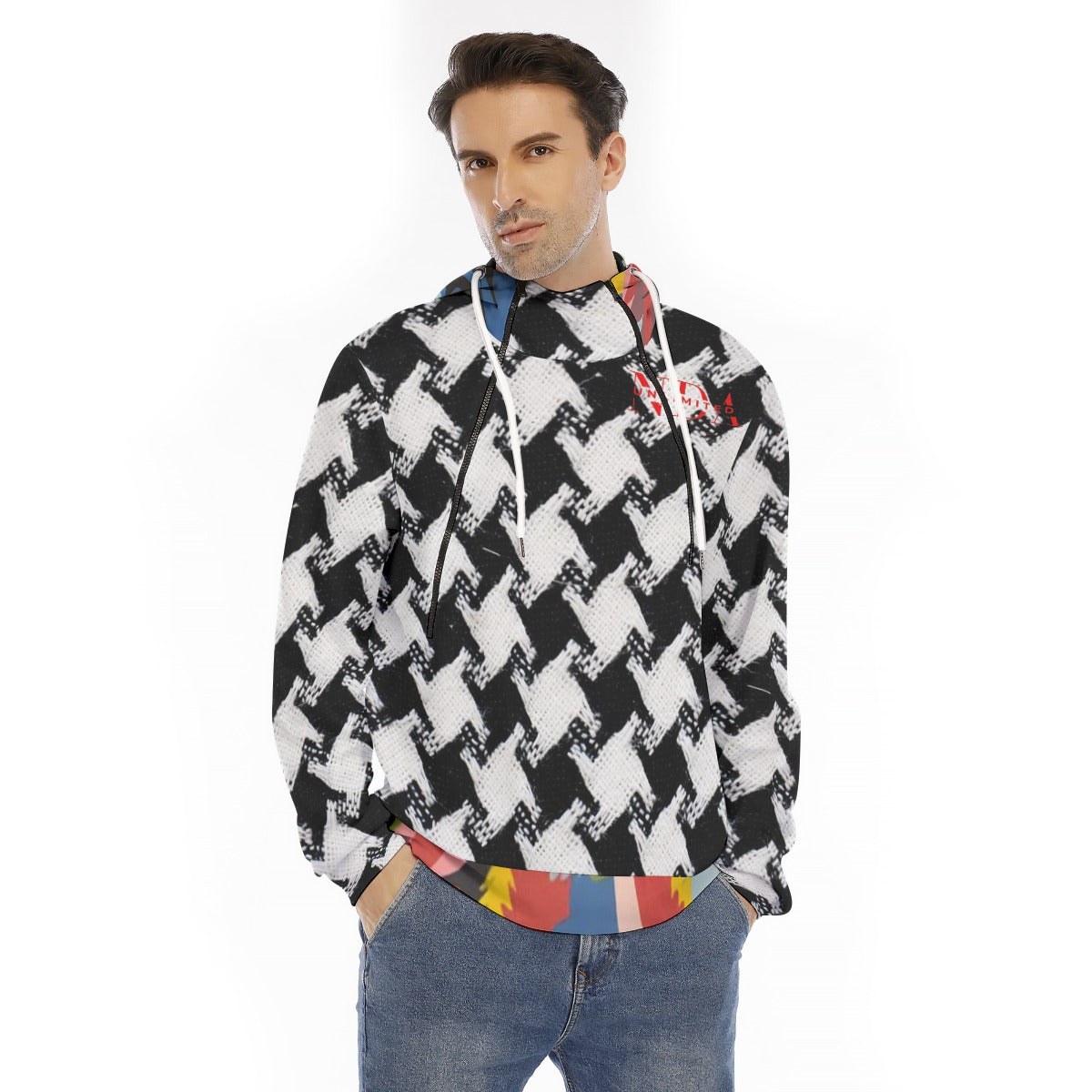Hoodie With Placket Double Zipper
