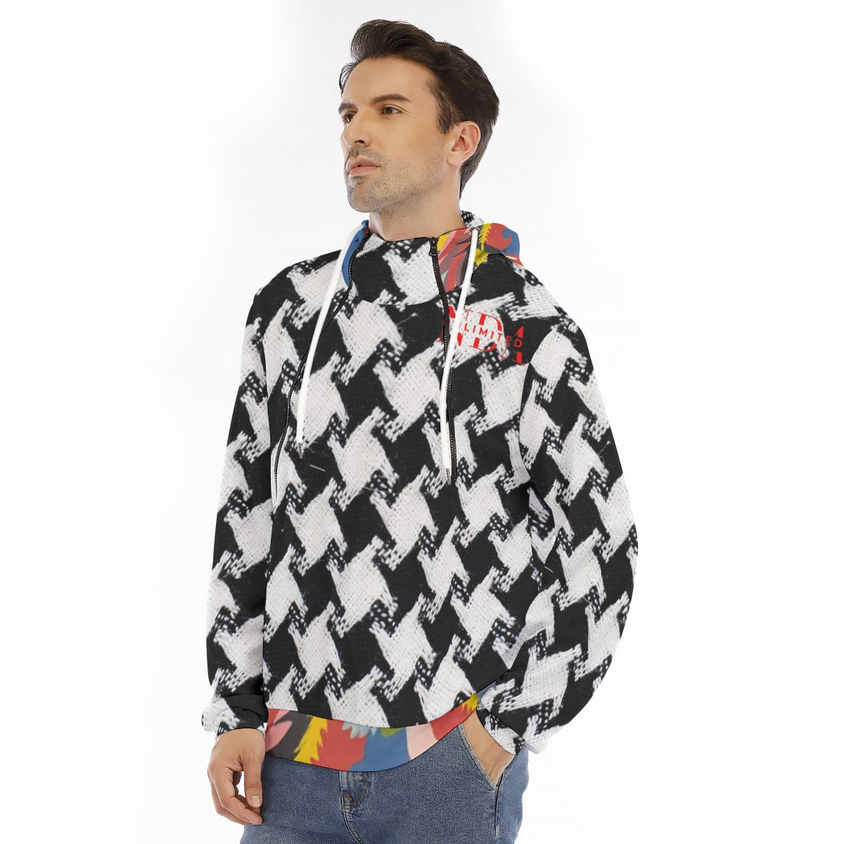 Hoodie With Placket Double Zipper