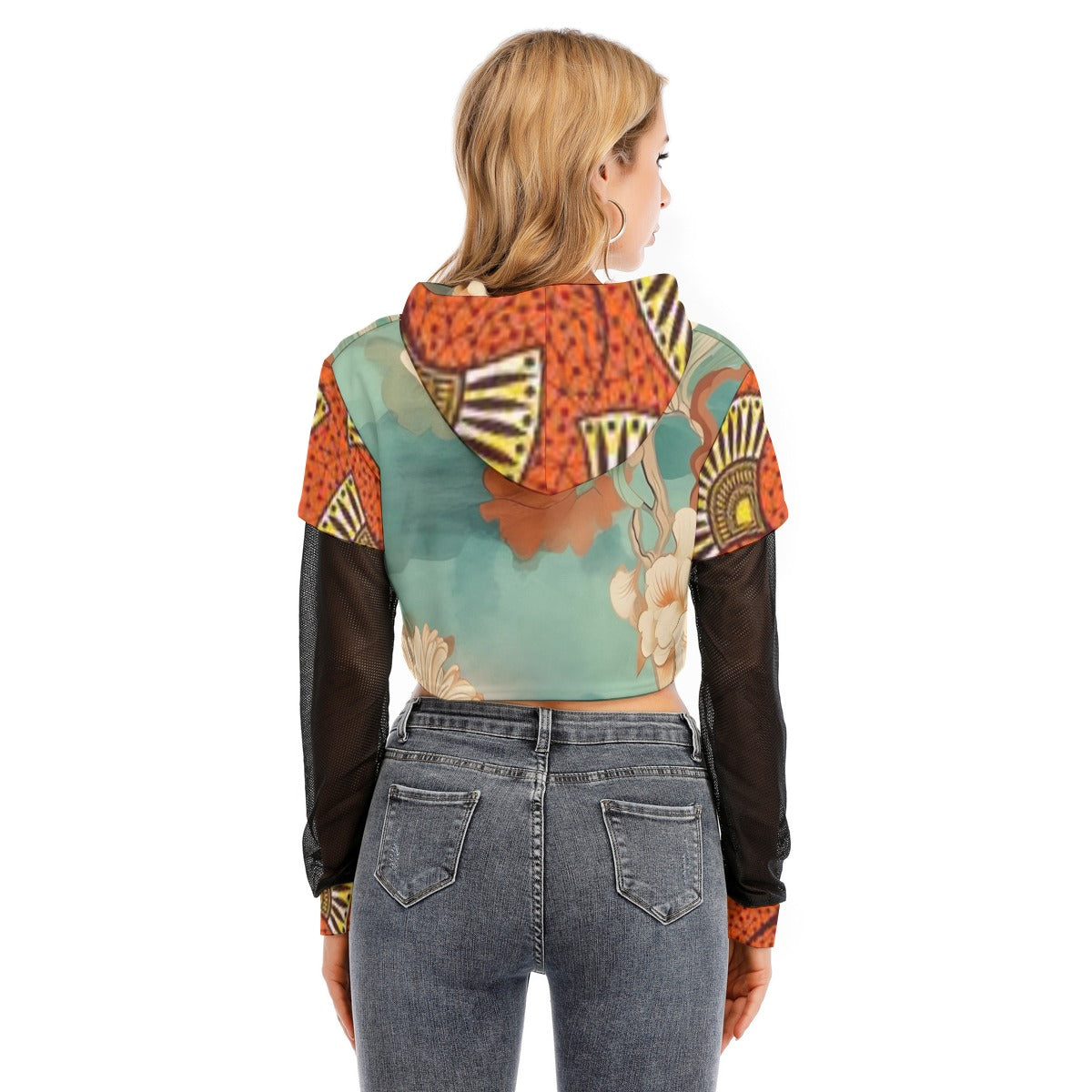 Two-piece Mesh Sleeve Cropped Hoodie