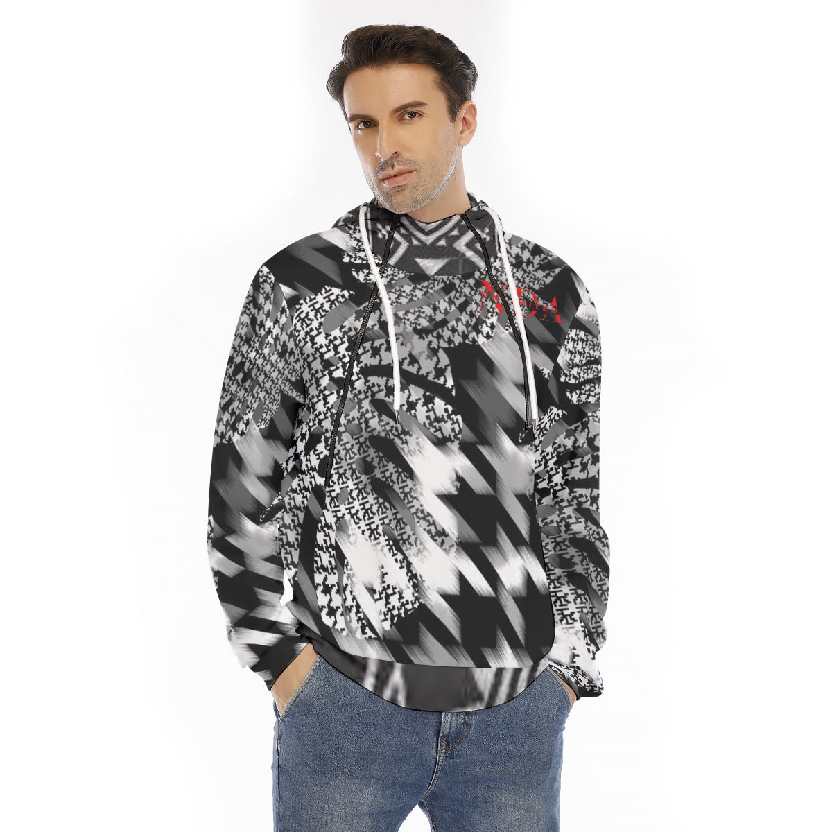 Hoodie With Placket Double Zipper