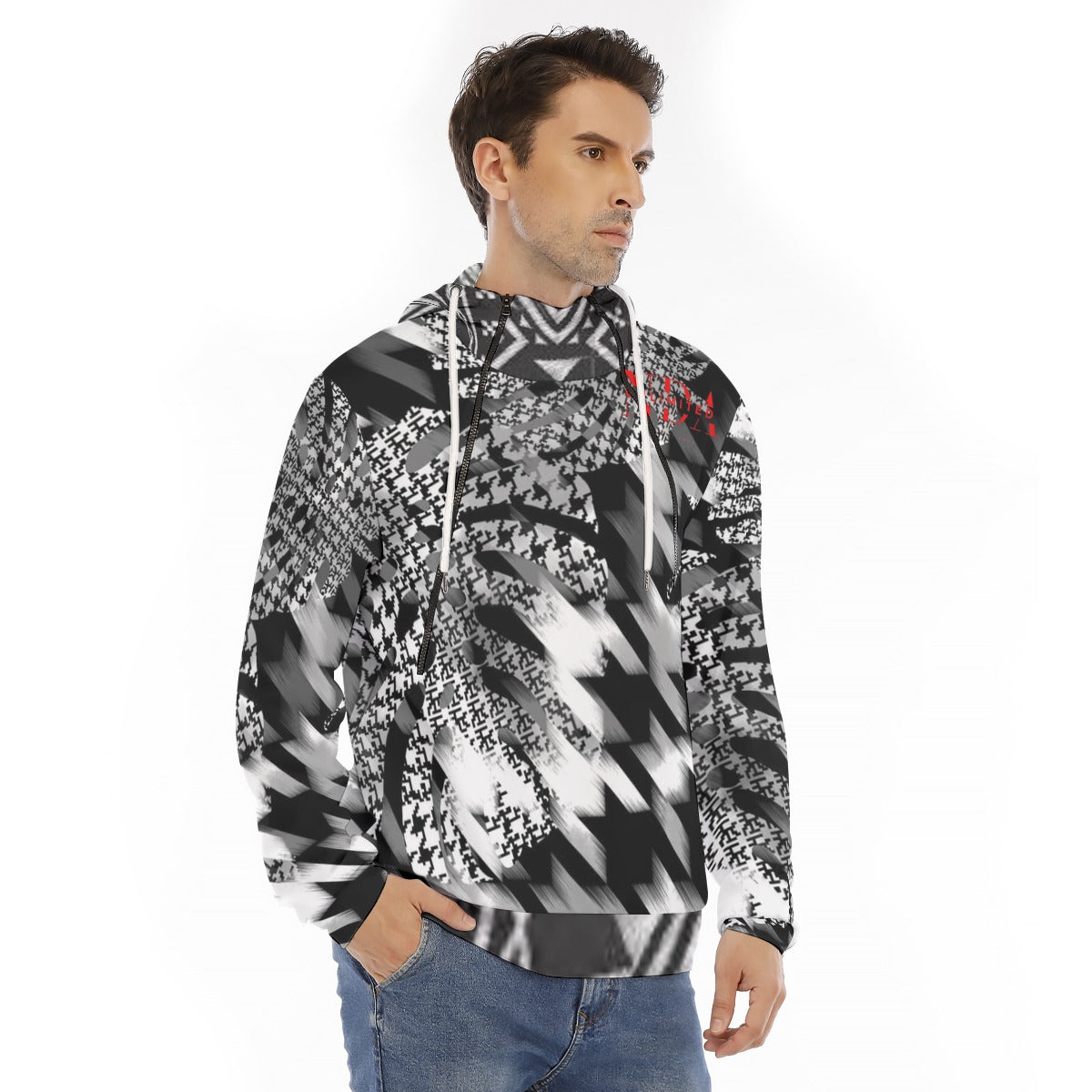Hoodie With Placket Double Zipper