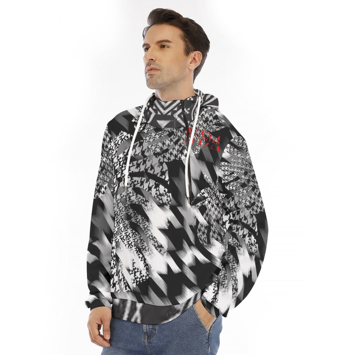 Hoodie With Placket Double Zipper