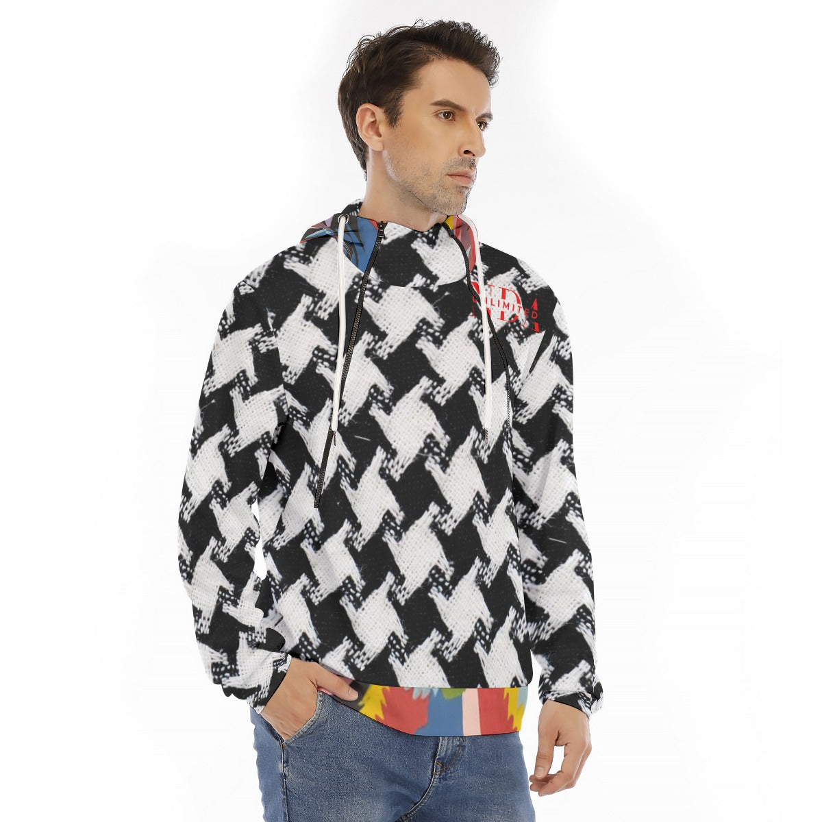 Hoodie With Placket Double Zipper