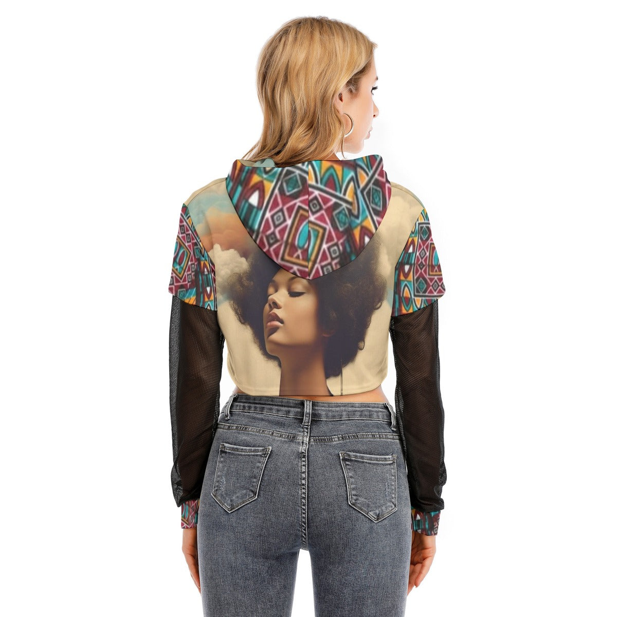 Two-piece Mesh Sleeve Cropped Hoodie